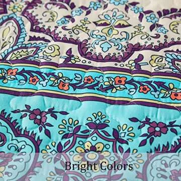 WONGS BEDDING Boho Quilt King Size, Blue Purple Bohemian King Quilt, Lightweight Microfiber Bed Decor Bedspread for All Season 103"x90"(3 Pieces)