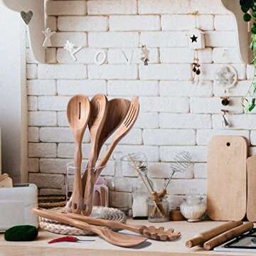 Gudamaye 12 inch Olive Wooden Utensils for Cooking, Long Handle Wooden Spoons for Cooking, 6 PCES Crafting Wooden Spoon Set, Wooden Kitchen Utensil set, Natural Olive Wooden utensil Set