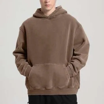 FAIABLE Mens Hoodies Pullover Oversized Hoodie Plush Fleece Hooded Sweatshirt Vintage Heavyweight Hoodie Cotton Big and Tall Hoodies for Men Couples Winter Autumn Workout College Streetwear Dark Brown