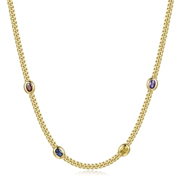NUZON Colorful CZ Station Necklace for Women 18K Gold Plated Cuban Link Chain Choker Oval Bezel Set ...
