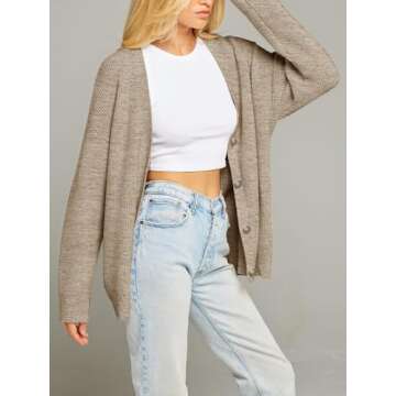 MEROKEETY Women's Cardigan Sweaters 2024 Fall Open Front Oversized Button V Neck Loose Soft Knit Outwear, Cashmere, S