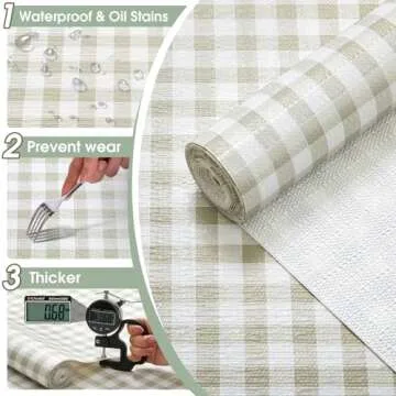 ALIUNI Drawer and Shelf Liner, Non-Slip Kitchen Cabinet Liners Non-Adhesive Thick Strong Grip Waterproof Washable Mats Protect Dresser Shelves Cupboard Bathroom Cabinets, Green Plaid, 12 in X 10 FT