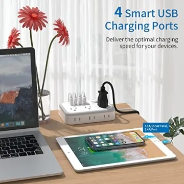 Surge Protector Power Strip with USB & Extension Cord