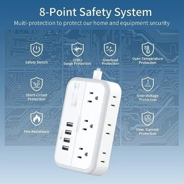 Surge Protector Power Strip with USB & Extension Cord