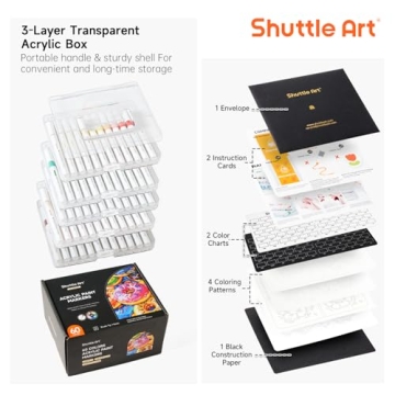 Shuttle Art Automatic Ink Control Acrylic Paint Markers, 60 Colors Brush Tip Acrylic Paint Pens for Rock Painting, Ceramic, Wood, Canvas, Glass, Stone, Fabric, Card Making, DIY & Art Supplies