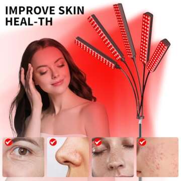 Red Light Therapy for Face Body, 5 Heads Red Infrared Light Therapy Device, 7Colors Full Body Red Light Therapy Devices, 660nm and 850nm Near Infrared for Face,Muscle,Body,Skin