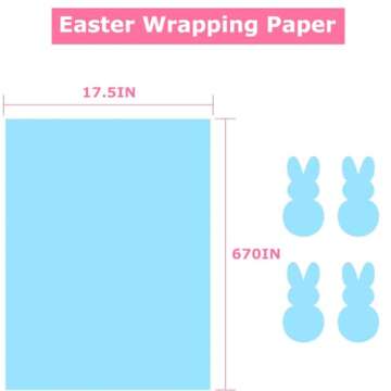 Blue Easter Wrapping Paper 17.5"×963" (80 1/4FT), Sky Blue Wrapping Paper Roll, Birthday Wrapping P...