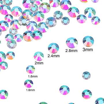 Bememo 3456 Pcs Crystals Diamond Rhinestones AB Clear Flat Back Round Gems Flatback Glass Mixed Size Crystals Gems for Crafts Clothes Shoes Makeup Bags Decor, 6 Sizes(Clear)