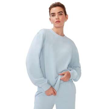 KUT & SO Sweatsuits for Women – Essential 2-Piece Tracksuit Set Includes Fleece Jogger and Matching Crewneck Sweater Sky Blue Large