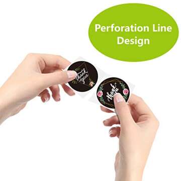 600 PCS Thank You Stickers Fresh Black & White Style Round Labels Stickers in 16 Designs with Perforation Line for Personal and Business Use (Each Measures 1.5" in Diameter)