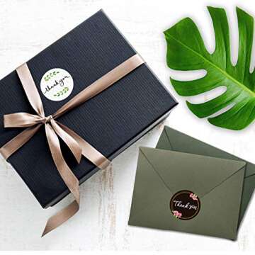 600 PCS Thank You Stickers Fresh Black & White Style Round Labels Stickers in 16 Designs with Perforation Line for Personal and Business Use (Each Measures 1.5" in Diameter)