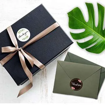 600 PCS Thank You Stickers Fresh Black & White Style Round Labels Stickers in 16 Designs with Perforation Line for Personal and Business Use (Each Measures 1.5" in Diameter)