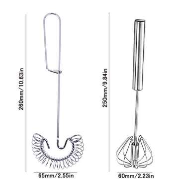KuuGuu 3 Pieces Stainless Steel Egg Whisk Small Whisk Whipper Egg Whisk Flat Spring Coil Whisk Scand...
