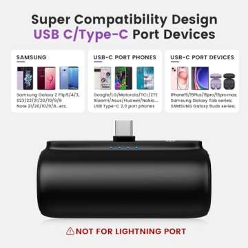 HUAENG USB C Portable Charger Power Bank 5500mAh, 18W PD Type-C Fast Charging Portable Phone Charger for iPhone 16/15 Series, Galaxy S23 S21,Google Pixel, LG Android Phones-Black