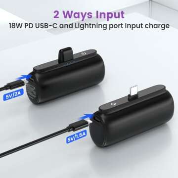 HUAENG USB C Portable Charger Power Bank 5500mAh, 18W PD Type-C Fast Charging Portable Phone Charger for iPhone 16/15 Series, Galaxy S23 S21,Google Pixel, LG Android Phones-Black