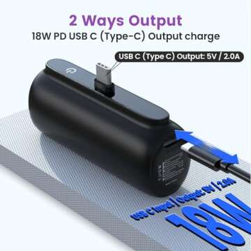 HUAENG USB C Portable Charger Power Bank 5500mAh, 18W PD Type-C Fast Charging Portable Phone Charger for iPhone 16/15 Series, Galaxy S23 S21,Google Pixel, LG Android Phones-Black