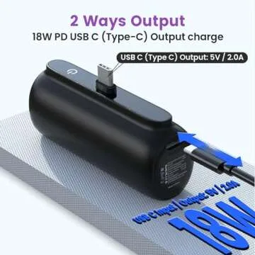 HUAENG USB C Portable Charger Power Bank 5500mAh, 18W PD Type-C Fast Charging Portable Phone Charger for iPhone 16/15 Series, Galaxy S23 S21,Google Pixel, LG Android Phones-Black