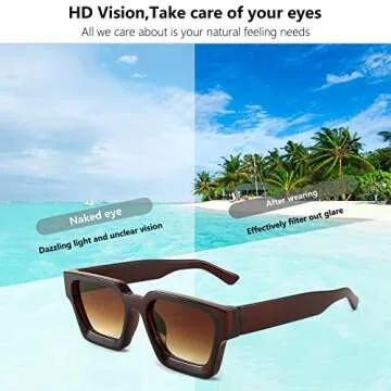 FEISEDY Retro 90s Square Sunglasses for Women Men Trendy Chunky Rectangle Sunglasses UV400 Protection B2385