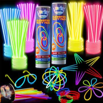 JOYIN 436 Pcs Glow Sticks Bulk Party Pack, 8 Inch Glow in the Dark Sticks, Glow Necklaces and Bracelets with Connectors, 200 Pcs Glowsticks Party Favors Light-up