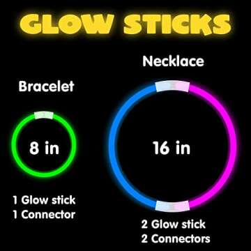 JOYIN 436 Pcs Glow Sticks Bulk Party Pack, 8 Inch Glow in the Dark Sticks, Glow Necklaces and Bracelets with Connectors, 200 Pcs Glowsticks Party Favors Light-up