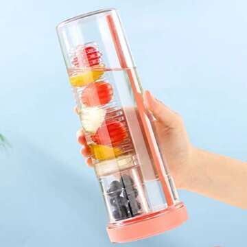 LFRNZS Foldable Straw Water Bottle,Fruit Infuser Water Bottle with Straw, Reusable Water Bottles, Simply Modern Water Bottle LeakProof & Shatter-Proof for Indoor & Outdoor (Pink)