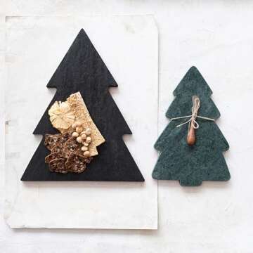 Creative Co-Op Mango Wood Tree Shaped Cheese and Cutting Board, Black