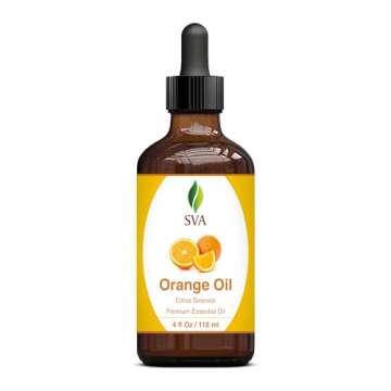 SVA Orange Essential Oil – 4 Fl Oz – 100% Natural Orange Oil - for Diffuser, Hair Care, Face, Skin Care, Aromatherapy, Scalp and Body Massage, Soap and Candle Making - with Dropper