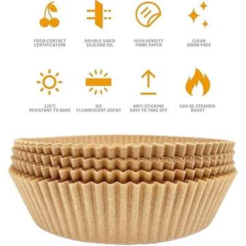 BINGLALA 100PCS Air Fryer Disposable Paper Liner, Round Liners, Oil-Proof, Water-Proof Parchment for Baking,No- Stick Food Grade liners Roasting Microwave (100pcs & 7.9in)