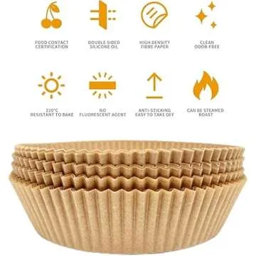 BINGLALA 100PCS Air Fryer Disposable Paper Liner, Round Liners, Oil-Proof, Water-Proof Parchment for Baking,No- Stick Food Grade liners Roasting Microwave (100pcs & 7.9in)