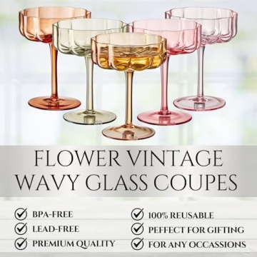 Colorful Khen Flower Vintage Glass Coupes for Cocktails