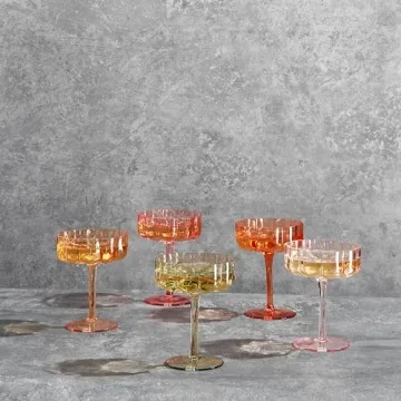 Colorful Khen Flower Vintage Glass Coupes for Cocktails