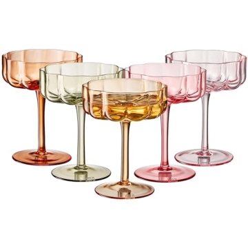 Colorful Khen Flower Vintage Glass Coupes for Cocktails