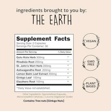 Joy-Filled Mood Support Supplement with St. Johns Wort | Stress Relief – Helps Calm The Mind & Body | 100% Plant-Based Happy Pills, Ashwagandha, Rhodiola Rosea, Eleuthero | Herbal Adaptogens, 60 Ct