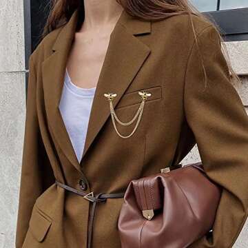 Cute Bee Long Chain Brooch Pin,Animal Insect Bee Chain Tassel Lapel Pin Enamel Bee Suit Pin Jewelry ...