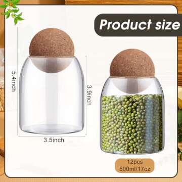Suclain 6 Pcs Glass Jars with Cork Ball Lid Food Storage Containers Clear Wood Cork Bottle Candy Jar...