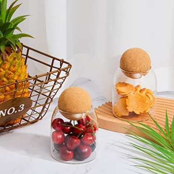 Suclain 6 Pcs Glass Jars with Cork Ball Lid Food Storage Containers Clear Wood Cork Bottle Candy Jars 17 Oz/500ml Coffee Canister for Beans Nut Sugar Decorative Kitchen Storage Organizer