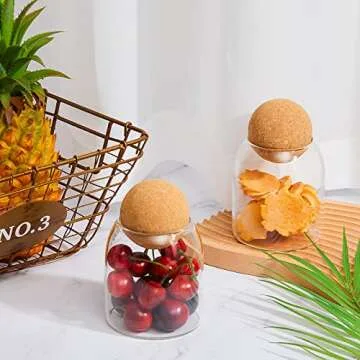 Suclain 6 Pcs Glass Jars with Cork Ball Lid Food Storage Containers Clear Wood Cork Bottle Candy Jars 17 Oz/500ml Coffee Canister for Beans Nut Sugar Decorative Kitchen Storage Organizer