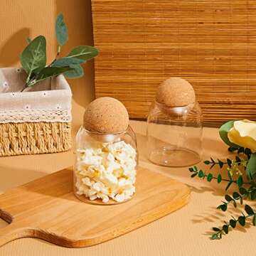 Suclain 6 Pcs Glass Jars with Cork Ball Lid Food Storage Containers Clear Wood Cork Bottle Candy Jars 17 Oz/500ml Coffee Canister for Beans Nut Sugar Decorative Kitchen Storage Organizer