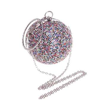 Tngan Ball Shape Clutch Purse Party Handbag Rhinestone Ring Handle Evening Bag Golden C