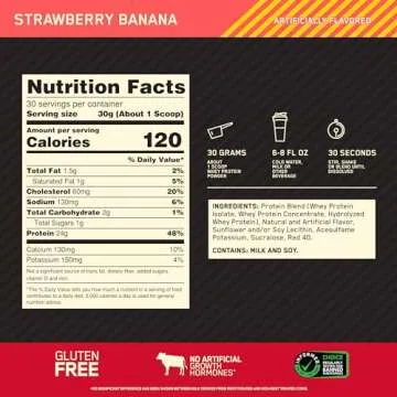Optimum Nutrition Gold Standard 100% Whey Protein Powder, Strawberry Banana, 2 Pound (Packaging May Vary)