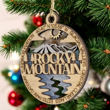 Rocky Mountain National Park 3" Wood Ornament - Handcrafted 2-Layer Christmas Decor with Glacial Val...