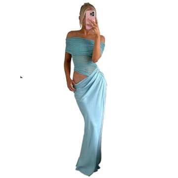 UEHCNFU Women Off Shoulder Bodycon Maxi Dress - Stunning Party & Wedding Guest Wear