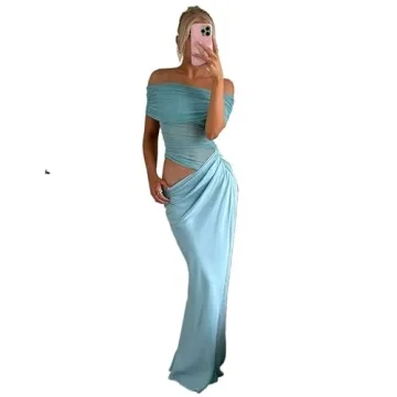 UEHCNFU Women Off Shoulder Bodycon Maxi Dress - Stunning Party & Wedding Guest Wear