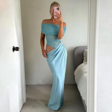 Elegant UEHCNFU Women's Off Shoulder Bodycon Maxi Dress