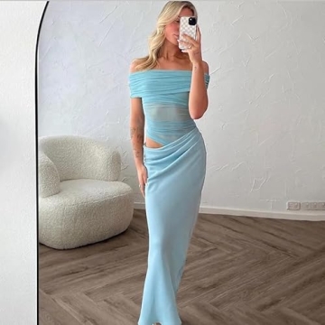 Elegant UEHCNFU Women's Off Shoulder Bodycon Maxi Dress