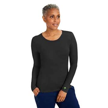 Healing Hands Women's Underscrub Soft Knit Melissa Longsleeve Scrub Tee with Breathable & Easy Care Fabric 5047, S, Black