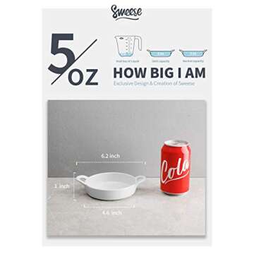 Sweese 507.001 Porcelain Ramekins, 5 Ounce Ramekins for Baking, Round Creme Brulee Dish with Double Handle-Set of 6 - White