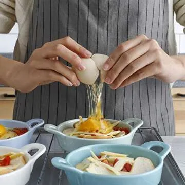 Sweese 507.001 Porcelain Ramekins, 5 Ounce Ramekins for Baking, Round Creme Brulee Dish with Double Handle-Set of 6 - White