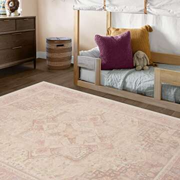 Ruggable Washable 5x7 Area Rug, Kamran Soft Pink, Premium Rugs for Living Room, Bedroom, Kitchen, Of...
