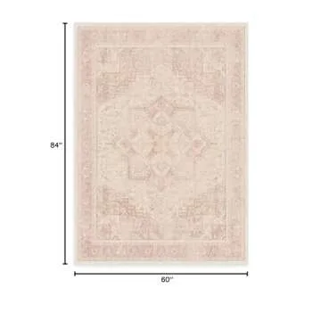 Ruggable Washable 5x7 Area Rug, Kamran Soft Pink, Premium Rugs for Living Room, Bedroom, Kitchen, Office, Nursery with Gripper Non Slip Pad